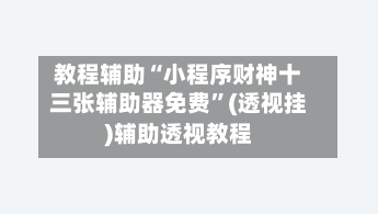 教程辅助“小程序财神十三张辅助器免费	”(透视挂)辅助透视教程-第2张图片